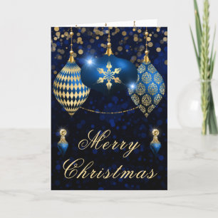 Cartes Pour Fêtes Annuelles Boules de Noël Pailletées Bleu Royal et Or