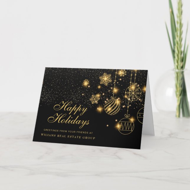 Cartes Pour Fêtes Annuelles Boules de Noël scintillantes dorées Message d'entr (Devant)