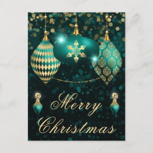 Cartes Pour Fêtes Annuelles Boules de Noël scintillantes sarcelle et or