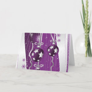 Cartes Pour Fêtes Annuelles Boules de Noël violettes et grises étoiles et floc