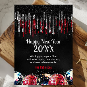 Cartes Pour Fêtes Annuelles Boules disco pailletées de faux bleu royal Bonne A