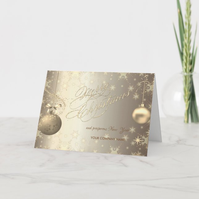 Cartes Pour Fêtes Annuelles Boules d'or Snowflakes Étoiles Salutation d'entrep (Devant)