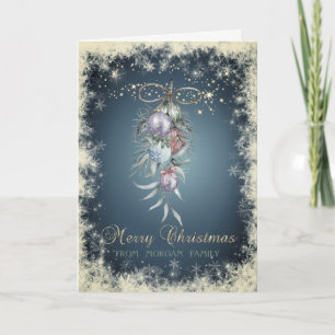Cartes Pour Fêtes Annuelles Boules et flocons de neige aquarelle de Noël chic