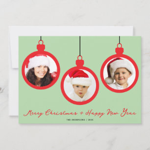 Cartes Pour Fêtes Annuelles Boules rouges de Noël avec photos Collage de famil