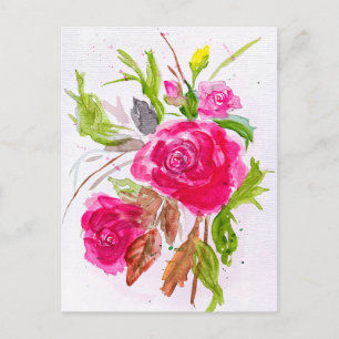 Cartes Pour Fêtes Annuelles Bouquet aquarelle de roses de jardin rouges