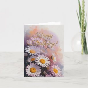 Cartes Pour Fêtes Annuelles Bouquet d'anniversaire Golden Script Daisy