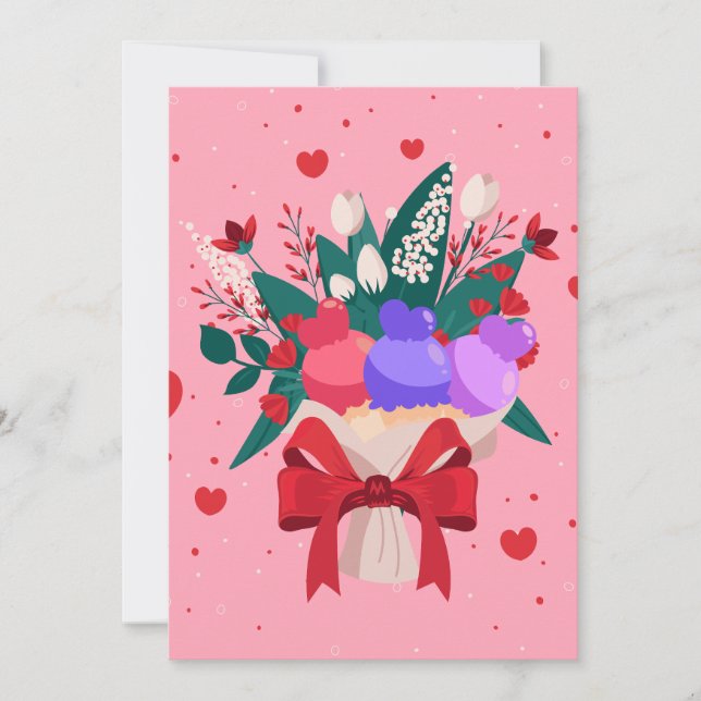 Cartes Pour Fêtes Annuelles Bouquet de crème glacée romantique Fleurs mignonne (Devant)