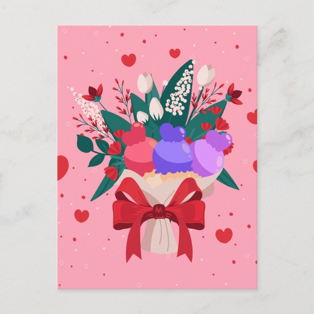 Cartes Pour Fêtes Annuelles Bouquet de crème glacée romantique Fleurs mignonne (Devant)