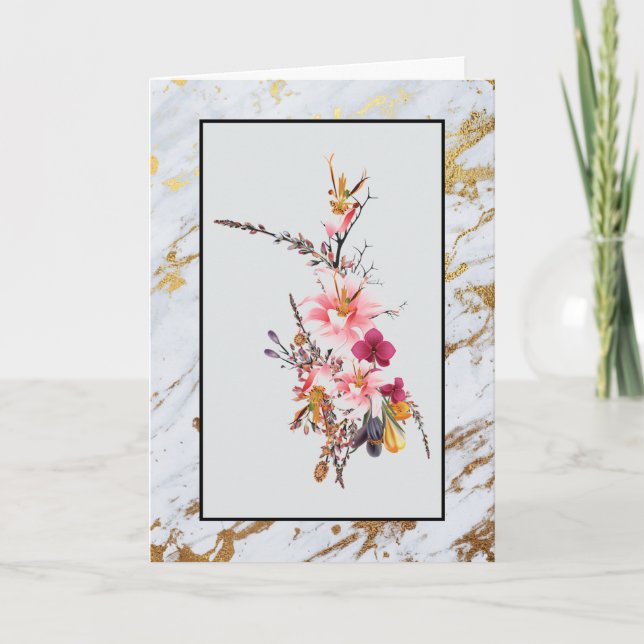 Cartes Pour Fêtes Annuelles Bouquet de fleurs de marbre d'or Fête des mères (Devant)