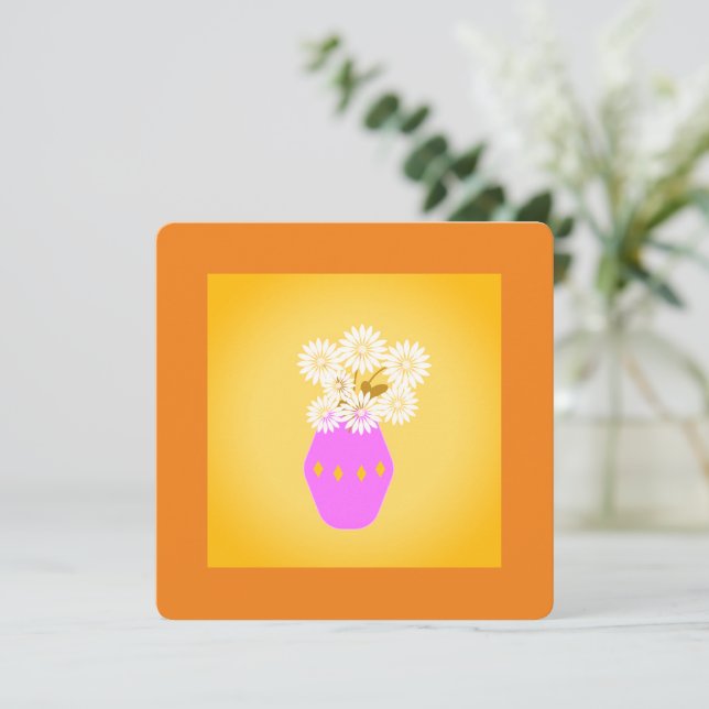 Cartes Pour Fêtes Annuelles Bouquet de fleurs jaunes dans un vase sur Orange (Debout devant)