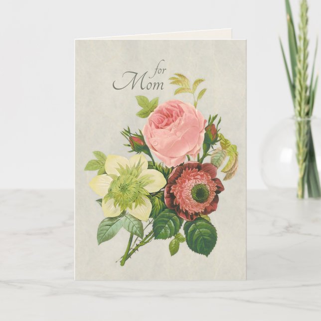 Cartes Pour Fêtes Annuelles Bouquet de fleurs Redouté Rose rose Centifolia CC1 (Devant)