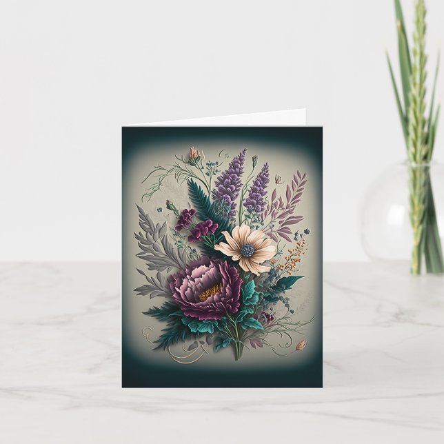 Cartes Pour Fêtes Annuelles Bouquet de fleurs violettes pourpres pour Valentin (Devant)