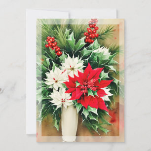 Cartes Pour Fêtes Annuelles Bouquet de Noël budget poinsettia et houx