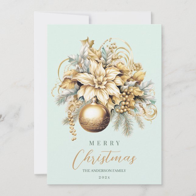 Cartes Pour Fêtes Annuelles Bouquet de Noël élégant classique or luxe menthe (Devant)