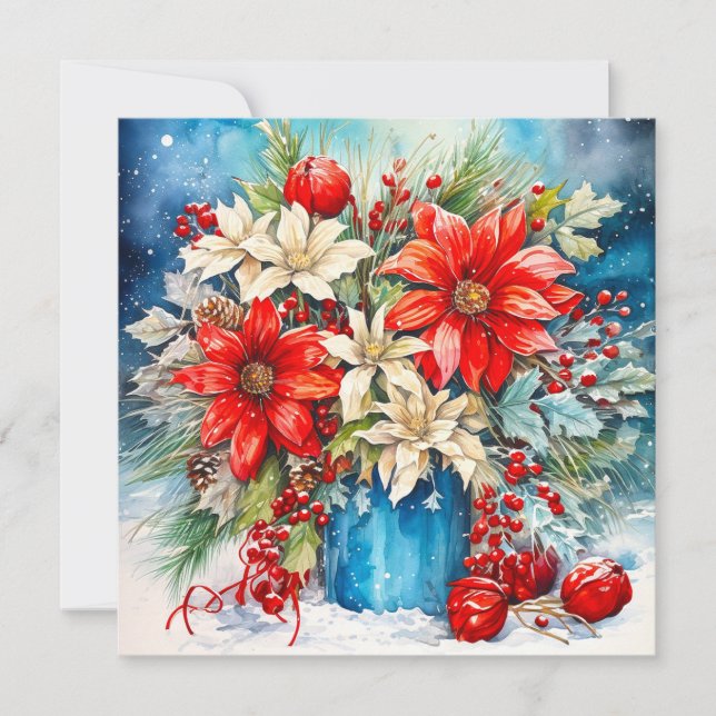 Cartes Pour Fêtes Annuelles Bouquet de Noël Poinsettia et Berries (Devant)