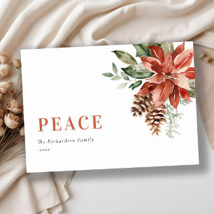 Cartes Pour Fêtes Annuelles Bouquet de poinsettia de la paix Aquarelle Pin Noë