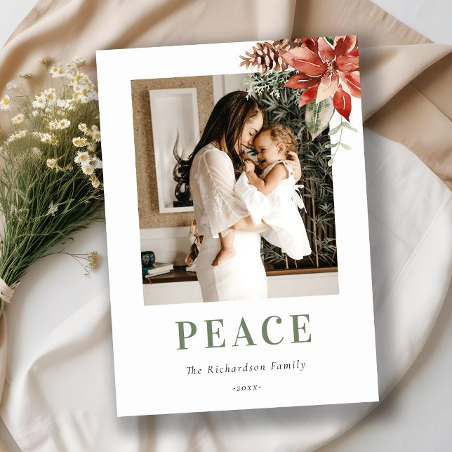 Cartes Pour Fêtes Annuelles Bouquet de poinsettia de Noël en paix Photo Aquare (Créateur téléchargé)