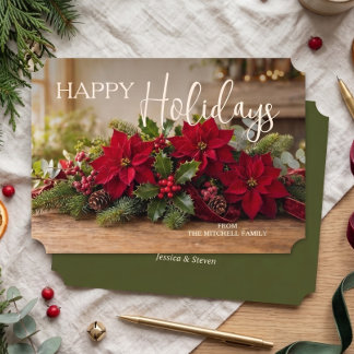 Cartes Pour Fêtes Annuelles Bouquet de poinsettia personnalisé Photo florale