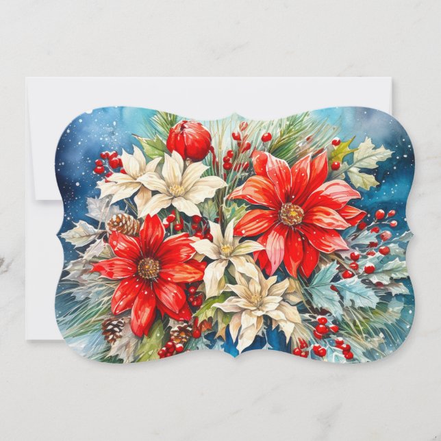 Cartes Pour Fêtes Annuelles Bouquet de Poinsettias Ajouter Signature & Félicit (Devant)