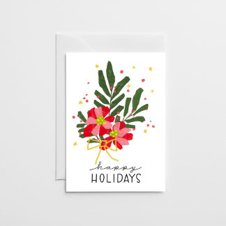 Cartes Pour Fêtes Annuelles Bouquet de poinsettias dessinés à la main