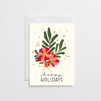 Cartes Pour Fêtes Annuelles Bouquet de poinsettias dessinés à la main couleur 