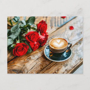 Cartes Pour Fêtes Annuelles Bouquet de Rose rouge avec Coeur Cappuccino