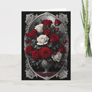Cartes Pour Fêtes Annuelles Bouquet de roses rouges et blanches Goth Valentine