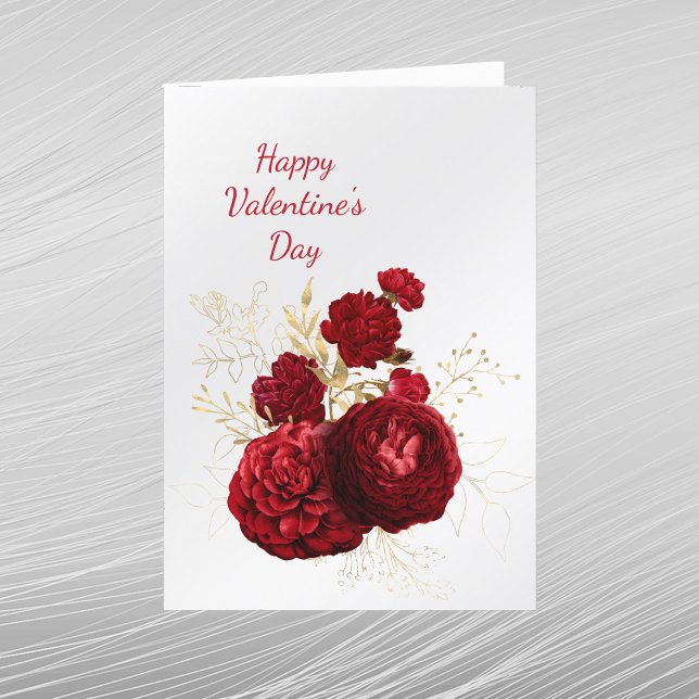 Cartes Pour Fêtes Annuelles Bouquet d'or rouge rose Floral Valentine's (Créateur téléchargé)