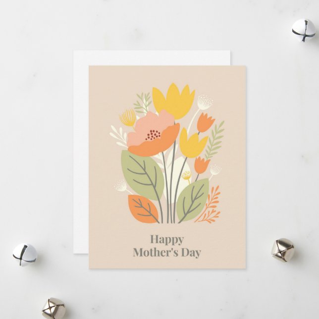 Cartes Pour Fêtes Annuelles Bouquet floral vert rose Bonne fête des mères (Devant/Arrière en situation)