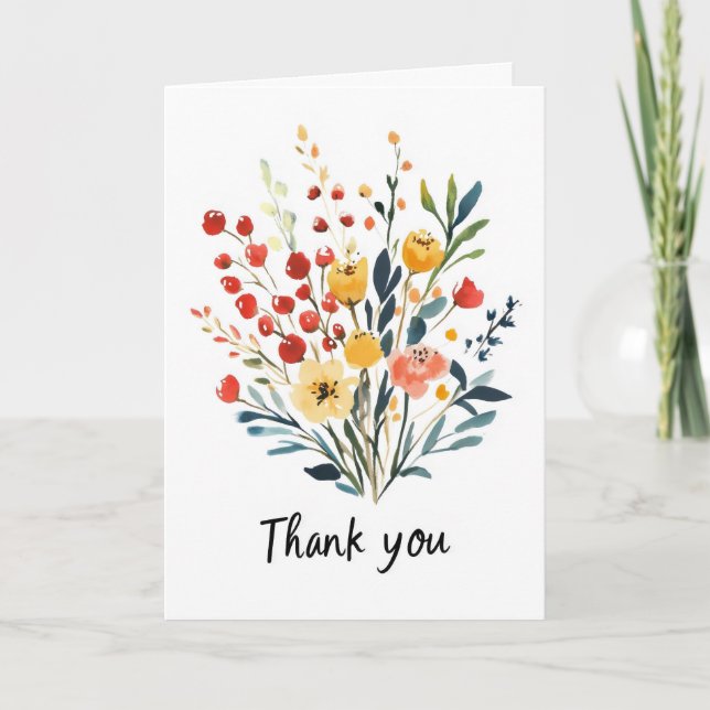 Cartes Pour Fêtes Annuelles Bouquet Merci aquarelle (Devant)