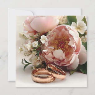 Cartes Pour Fêtes Annuelles Bouquet romantique de pivoines avec anneaux d'or R