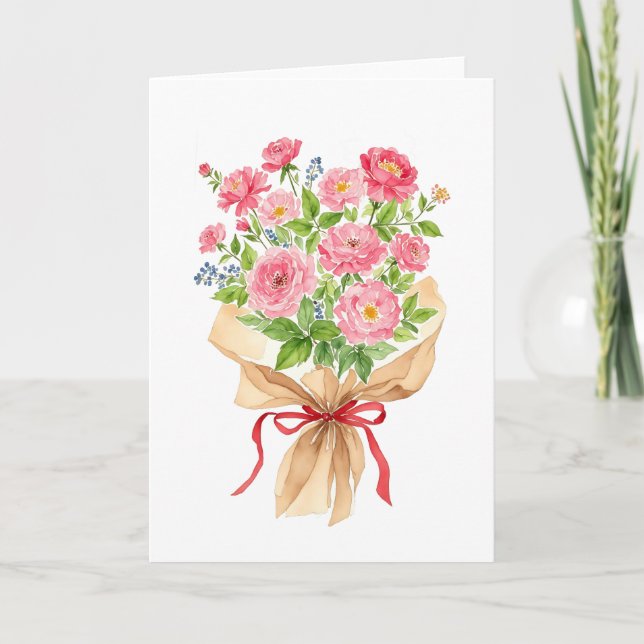 Cartes Pour Fêtes Annuelles Bouquet rose Aquarelle (Devant)