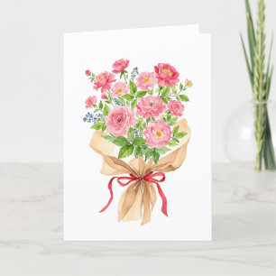 Cartes Pour Fêtes Annuelles Bouquet rose Aquarelle