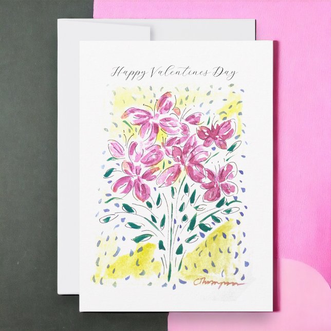 Cartes Pour Fêtes Annuelles Bouquet rose de Valentines Fleurs de la Fête (A unique and beautiful watercolor painting for you special person this Valentines Day)