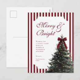 Cartes Pour Fêtes Annuelles Bourgogne élégant à rayures Noël joyeux et lumineu