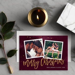 Cartes Pour Fêtes Annuelles Bourgogne et Or Écriture Joyeux Noël 2 Photo