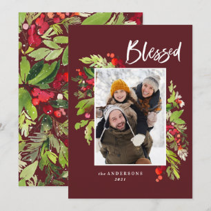 Cartes Pour Fêtes Annuelles Bourgogne feuillage de Noël rustique 1 photo