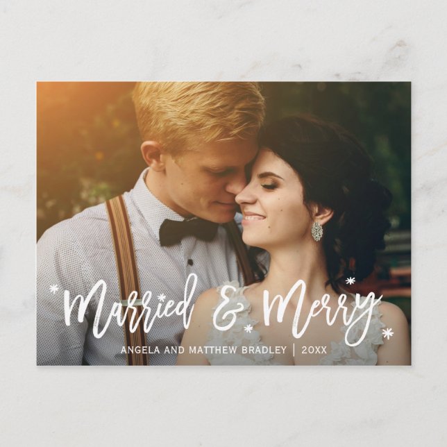Cartes Pour Fêtes Annuelles Bourgogne Floral Marié et Joyeux Noël Photo (Devant)