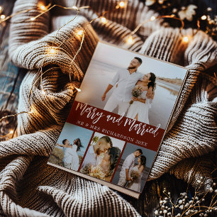 Cartes Pour Fêtes Annuelles Bourgogne Joyeux Noël et Mariés 4 Collage de Photo