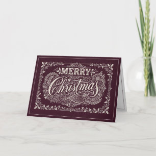 Cartes Pour Fêtes Annuelles Bourgogne Orné Joyeux Noël Vintage