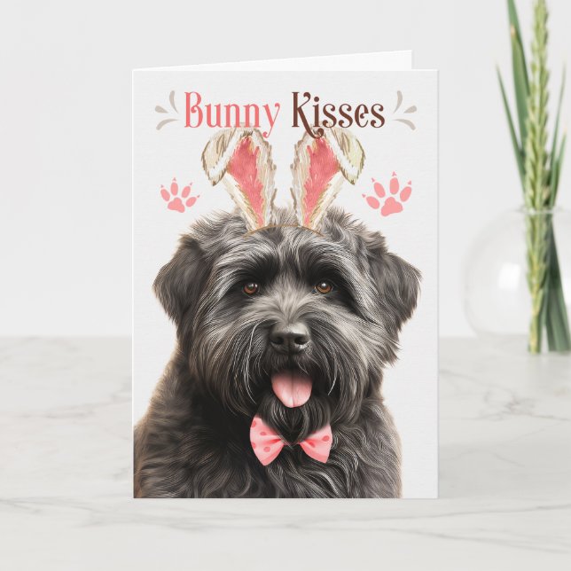Cartes Pour Fêtes Annuelles Bouvier des Flandres Chien à Bunny Ears pour Pâque (Devant)