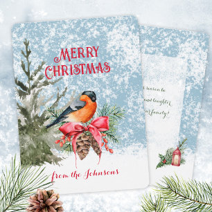 Cartes Pour Fêtes Annuelles Bouvreuil élégant à l'aquarelle, oiseau d'hiver