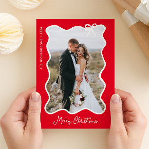 Cartes Pour Fêtes Annuelles Bow de Noël   Cadre photo rouge et blanc ondulé