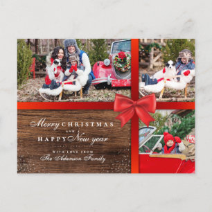 Cartes Pour Fêtes Annuelles Bow et bois de Noël rouge Collage de photos de N