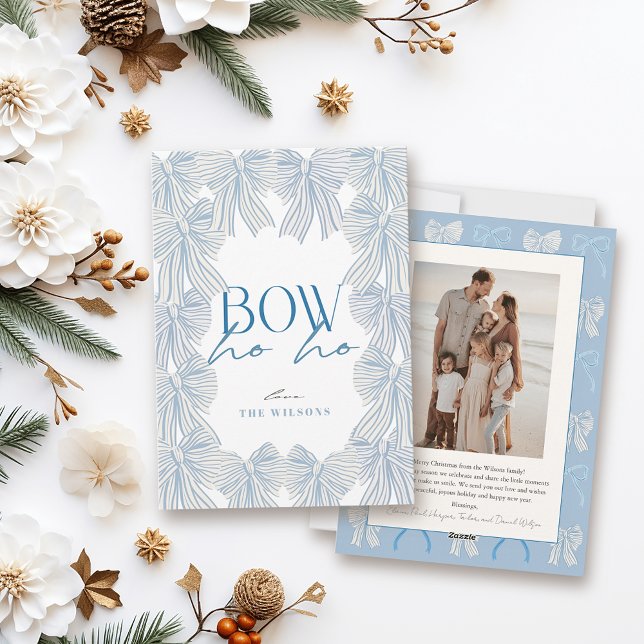 Cartes Pour Fêtes Annuelles Bow Ho Blue Bows Photo Noël (Créateur téléchargé)