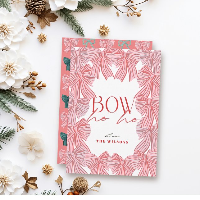Cartes Pour Fêtes Annuelles Bow Ho Ho Rouge et Rose Bows Noël (Créateur téléchargé)
