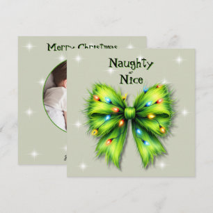 Cartes Pour Fêtes Annuelles Bow-Lights Verts Festifs Photo Naughty or Nice