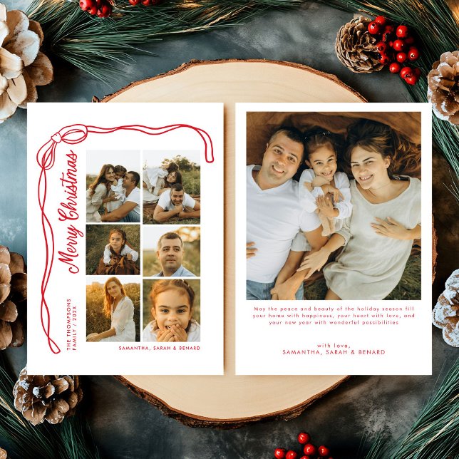 Cartes Pour Fêtes Annuelles Bow Merry Christmas Family 7 Photos (Créateur téléchargé)