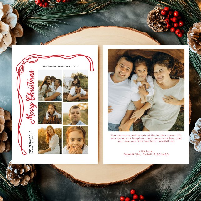 Cartes Pour Fêtes Annuelles Bow Merry Christmas Family 7 Photos (Créateur téléchargé)