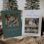 Cartes Pour Fêtes Annuelles Bow moderne | Simple minimum 3 photo<br><div class="desc">Partagez vos voeux de vacances avec ces cartes photos de Noël simples et sucrées, avec un agencement minimaliste, un message personnalisable et des accents verts d'épinette festifs. Ajoutez trois photos préférées (un paysage et deux carrés), et customisez votre salutation de vacances et votre signature familiale (avec "Wishing you Holiday Cheer")....</div>
